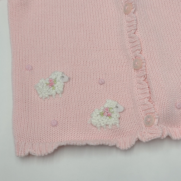 Hartstrings baby girl pink lamb cardigan sweater size 6-9 months - Picture 2 of 5